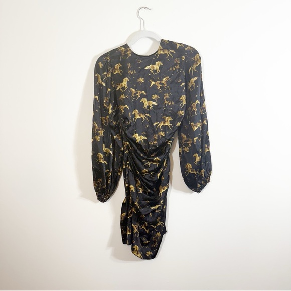 GANNI Silk Stretch Satin Mini Dress Horse Print Black Size 4 - Picture 4 of 9
